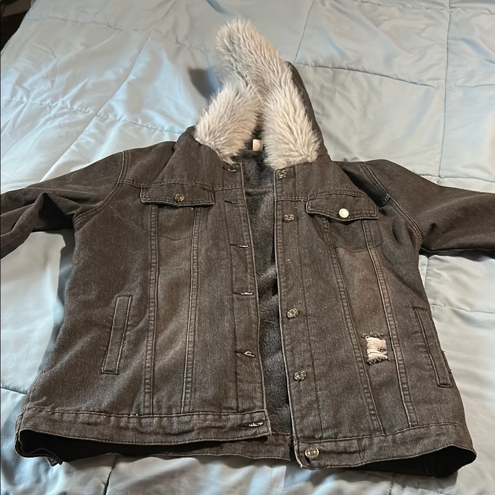 Womens Black Jean Jacket with Faux Fur lining